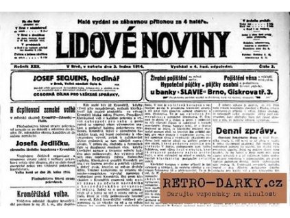 Noviny ze dne narození - Lidové noviny + úvodní strana s blahopřáním v rámu (Vazba: Dřevěná vazba se zlatými knihařskými šrouby)