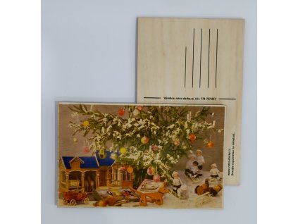 2609 2 drevena vanocni retro pohlednice betlem