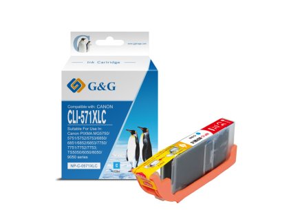 G&G kompatibilní ink s CLI571C XL, cyan, 10,8ml, ml NP-C-0CL571XLC, high capacity, Canon PIXMA MG5750, MG5751, MG5752, MG5753, MG7