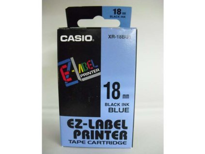 Casio originální páska do tiskárny štítků, Casio, XR-18BU1, černý tisk/modrý podklad, nelaminovaná, 8m, 18mm