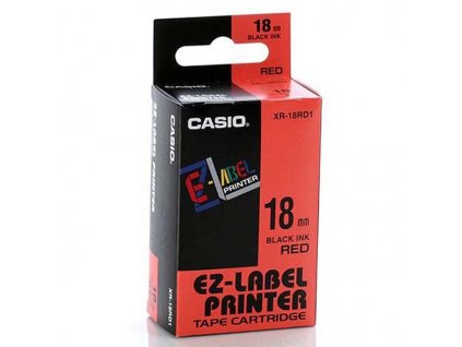 Casio originální páska do tiskárny štítků, Casio, XR-18RD1, černý tisk/červený podklad, nelaminovaná, 8m, 18mm