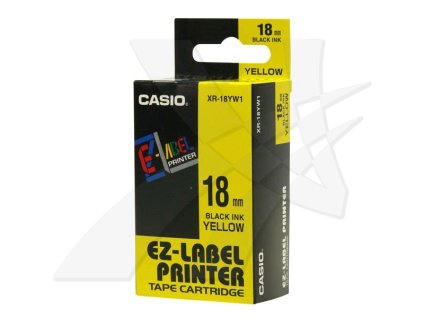 Casio originální páska do tiskárny štítků, Casio, XR-18YW1, černý tisk/žlutý podklad, nelaminovaná, 8m, 18mm