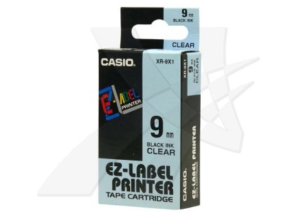 Casio originální páska do tiskárny štítků, Casio, XR-9X1, černý tisk/průhledný podklad, nelaminovaná, 8m, 9mm