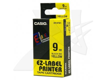 Casio originální páska do tiskárny štítků, Casio, XR-9YW1, černý tisk/žlutý podklad, nelaminovaná, 8m, 9mm