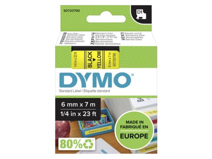 Dymo originální páska do tiskárny štítků, Dymo, 43618, S0720790, černý tisk/žlutý podklad, 7m, 6mm, D1