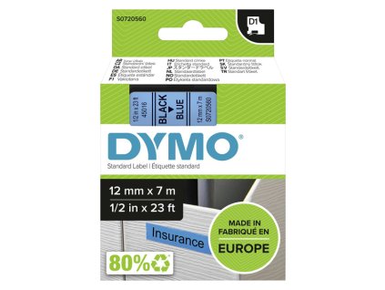 Dymo originální páska do tiskárny štítků, Dymo, 45016, S0720560, černý tisk/modrý podklad, 7m, 12mm, D1