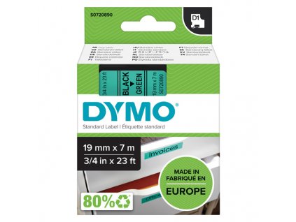 Dymo originální páska do tiskárny štítků, Dymo, 45809, S0720890, černý tisk/zelený podklad, 7m, 19mm, D1