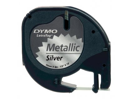 Dymo originální páska do tiskárny štítků, Dymo, S0721730, černý tisk/stříbrný podklad, 4m, 12mm, LetraTag metalická páska