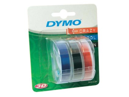 Dymo originální páska do tiskárny štítků, Dymo, S0847750, bílý tisk/černý, modrý, červený podklad, 3m, 9mm, 1 blistr/3 ks, 3D