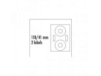 Logo etikety na CD 118/41mm, A4, matné, bílé, 2 etikety, 2 proužky, 140g/m2, baleno po 10 ks, pro inkoustové a laserové tiskárny