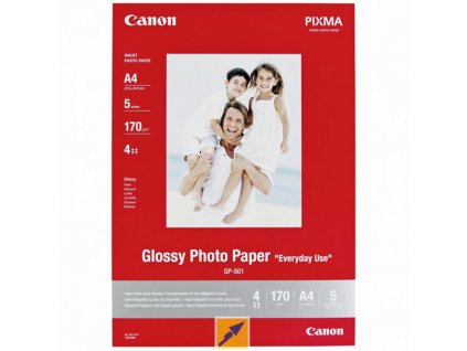 Canon Glossy Photo Paper, GP-501, foto papír, lesklý, GP-501 typ 0775B076, bílý, 21x29,7cm, A4, 200 g/m2, 5 ks, inkoustový