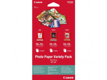 Canon Photo Paper Variety Pack VP-101, VP-101, foto papír, 5x PP201, 5x SG201, 10x GP501 typ lesklý, 0775B078, bílý, 10x15cm, 4x6"