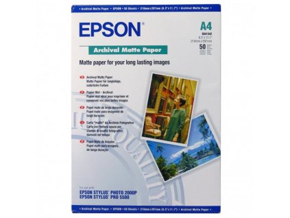 Epson Archival Matte Paper, bílá, 50, ks C13S041342, pro inkoustové tiskárny, 210x297mm (A4), A4, 190 g/m2