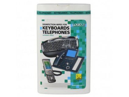 Čisticí trhací ubrousky, na klávesnice a telefony, dóza, dezinfekční, 50 ks, Logo
