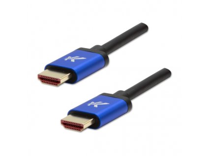 Video kabel HDMI samec - HDMI samec, HDMI 2.1 - Ultra High Speed, 1m, pozlacené konektory, hliníkové provedení krytky, modrý, Logo