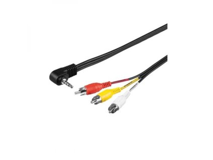 Audio/Video kabel Jack (3.5mm) samec - 3x CINCH samec, 1.5m, 4-pólovy jack 90°, černý