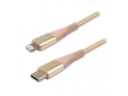 Logo USB kabel (2.0), USB C samec - Apple Lightning samec, 2m, MFi certifikace, 5V/3A, zlatý, box, nylonové opletení, hliníkový kr