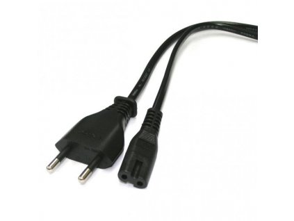 Síťový kabel 230V napájecí, CEE7/16 (eurozástrčka) - C7, 2m, VDE approved, černý, Logo, 2-pinová koncovka