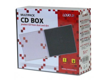 Box na 1 ks CD, průhledný, černý tray, Logo, 10,4 mm, 5-pack