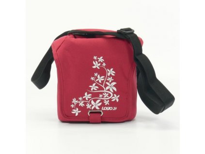 Taška na kameru, polyester, červená, Flower, suchý zip, 17x18x10 s popruhem přes rameno, Logo