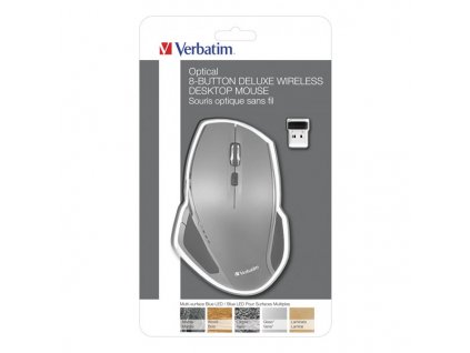 Verbatim Myš Deluxe, 1600DPI, 2.4 [GHz], optická, 8tl., bezdrátová, šedá, 2 ks AA