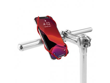 Držák mobilu Bone Bike Tie 3, na kolo, nastavitelná velikost, červený, 4.7-7.2", silikon, k připevnění na řídítka, červená