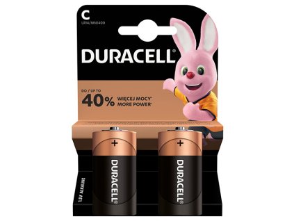 Baterie alkalická, malý monočlánek, C, 1.5V, Duracell, blistr, 2-pack, 42341