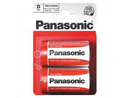 Baterie zinkouhlíková, velký monočlánek, D, 1.5V, Panasonic, blistr, 2-pack