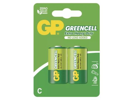 Baterie zinkochloridová, malý monočlánek, C, 1.5V, GP, blistr, 2-pack, Greencell