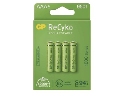 Nabíjecí baterie, AAA (HR03), 1.2V, 950 mAh, GP, papírová krabička, 4-pack, ReCyko