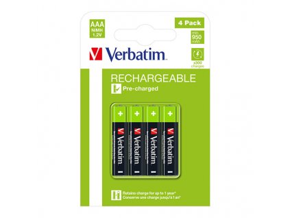 Nabíjecí baterie, AAA (HR03), 1.2V, 950 mAh, Verbatim, blistr, 4-pack