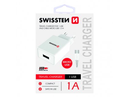 SWISSTEN Síťový adaptér 5W, 1 port, USB-A, kabel microUSB