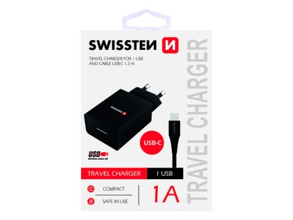 SWISSTEN Síťový adaptér 5W, 1 port, USB-A, kabel USB-C