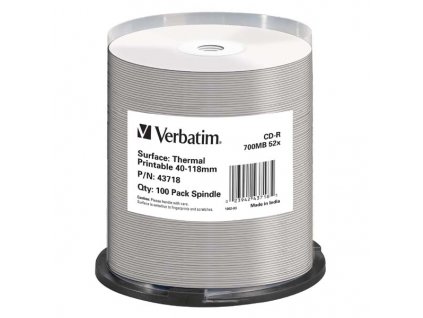 Verbatim CD-R, 43718, Thermal Printable - No ID Brand, 100-pack, 700MB, 52x, 80min., 12cm, spindle, pro archivaci dat
