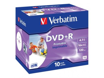 Verbatim DVD+R, Wide Inkjet Printable ID Brand, 43508, 4.7GB, 16x, jewel box, 10-pack, 12cm, pro archivaci dat