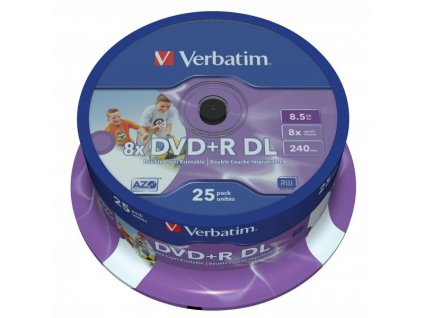 Verbatim DVD+R DL, Double Layer Wide Inkjet Printable, 43667, 8.5GB, 8x, spindle, 25-pack, 12cm, pro archivaci dat