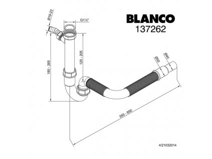 Blanco sifon plast dřezový, 40 nebo 50 mm, 350-650mm, bílý, zápachový uzávěr s ohebnou odtok. trubicí