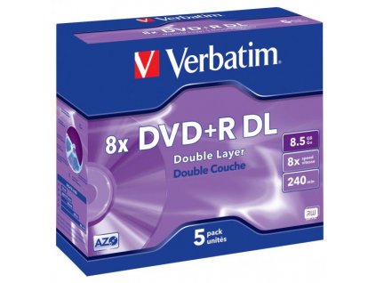 Verbatim DVD+R DL, Double Layer Matt Silver, 43541, 8.5GB, 8x, jewel box, 5-pack, bez možnosti potisku, 12cm, pro archivaci dat