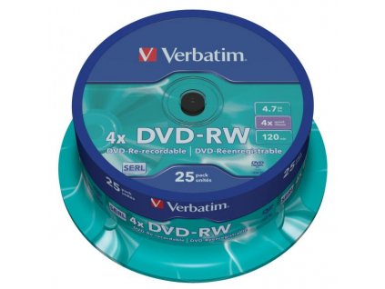 Verbatim DVD-RW, Matt Silver, 43639, 4.7GB, 4x, spindle, 25-pack, bez možnosti potisku, 12cm, pro archivaci dat