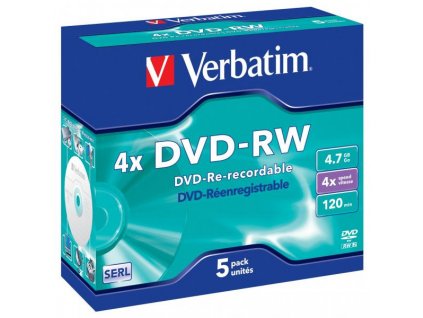 Verbatim DVD-RW, Matt Silver, 43285, 4.7GB, 4x, jewel box, 5-pack, bez možnosti potisku, 12cm, pro archivaci dat