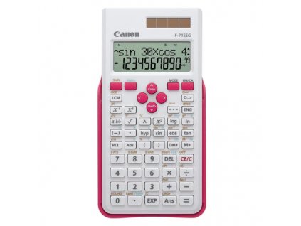Canon Kalkulačka F-715SG, bílá, školní, dvanáctimístná, s růžovým krytem