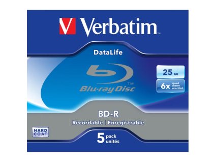 Verbatim BD-R, Datalife, 25GB, jewel box, 43836, 6x, 5-pack
