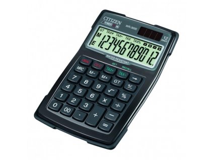 Citizen Kalkulačka WR3000, černá, stolní s výpočtem DPH, dvanáctimístná, vodotěsná, prachuodolná, automatické vypnutí
