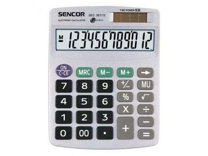 Sencor Kalkulačka SEC 367/12, šedá, stolní, dvanáctimístná, duální napájení
