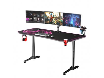 ULTRADESK Herní stůl FRAG XXL PINK, 160 x 75 cm, 75 cm, držák nápojů a sluchátek, stojan BEAM, s celoplošnou XXL podložkou pod myš