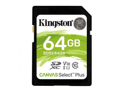 Kingston paměťová karta Canvas Select Plus, 64GB, SDXC, SDC2/64GB, UHS-I U3 (Class 10), A1