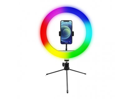 Kruhové světlo Powerton 10", RGB LED, malé, nastavení barev a svítivosti, držák telefonu a tripod