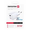 SWISSTEN Síťový adaptér 30W, 2 porty, USB-C, USB-A, GaN rychlonabíjení