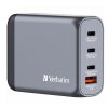GaN cestovní nabíječka do sítě Verbatim, USB 3.0, USB C, šedá, 100 W, vyměnitelné vidlice C,G,A
