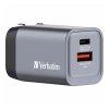 GaN cestovní nabíječka do sítě Verbatim, USB 3.0, USB C, šedá, 35 W, vyměnitelné vidlice C,G,A